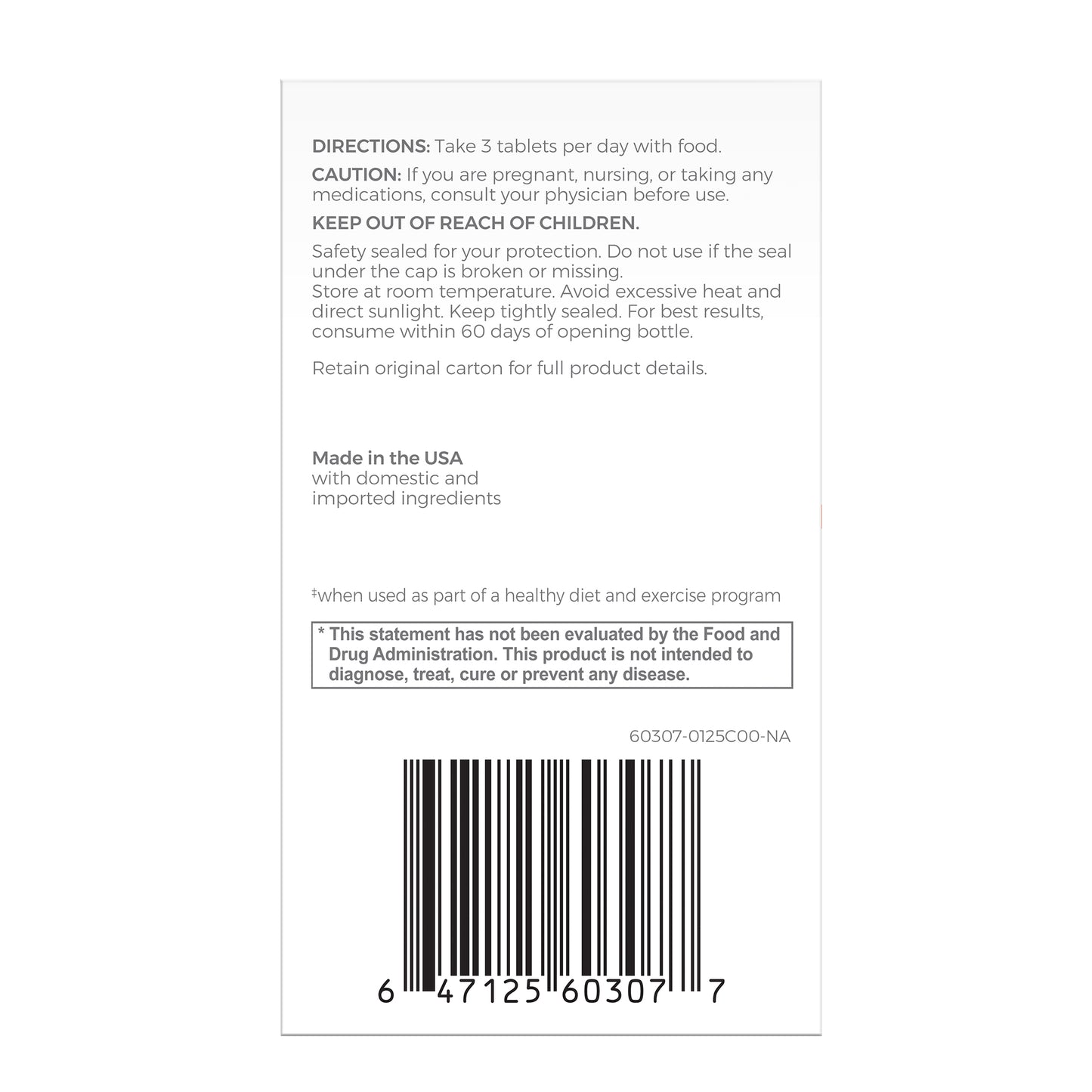 Promensil Weight Loss Support Directions panel 