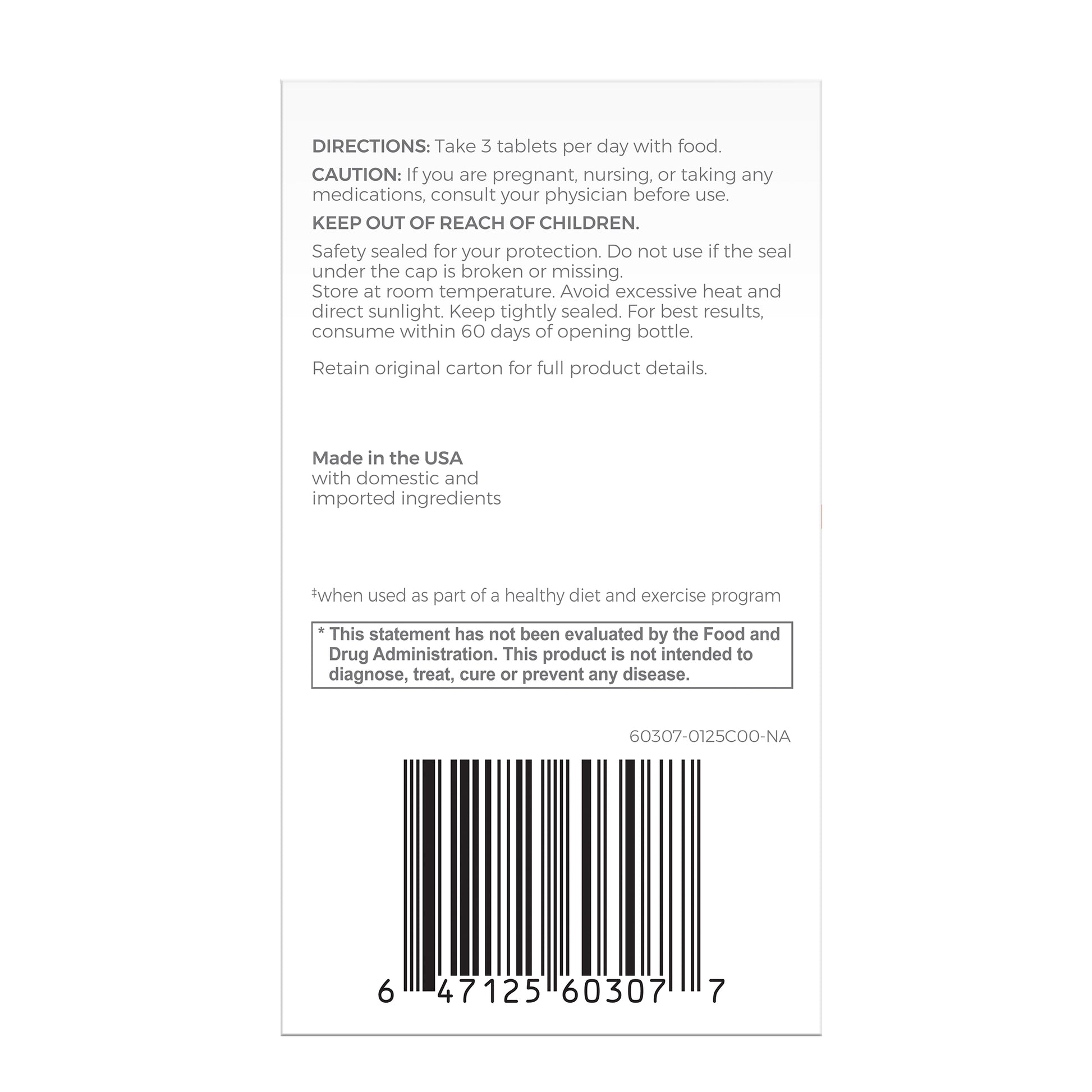 Promensil Weight Loss Support Directions panel 