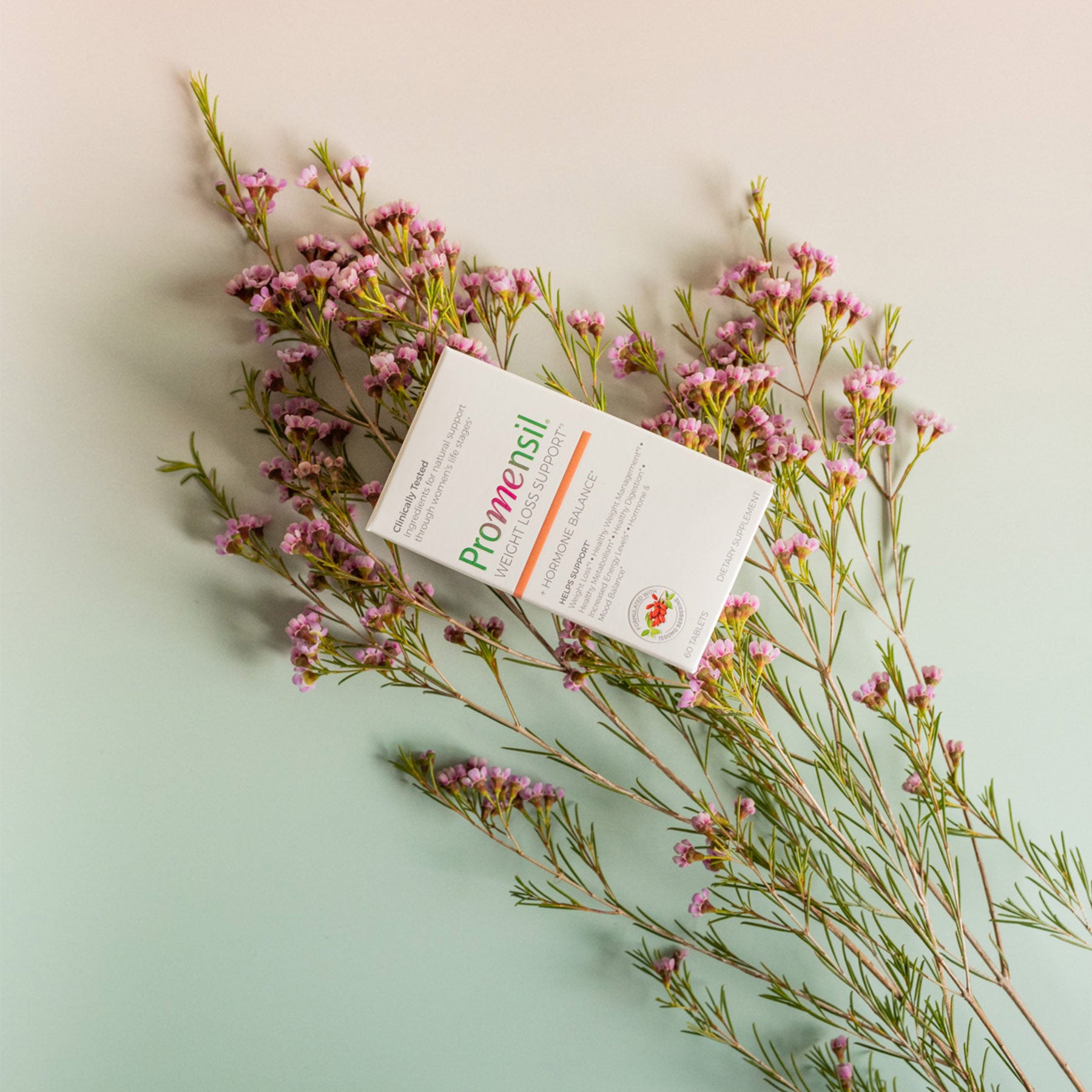 Promensil Weight Loss Support box on branch with pink flowers